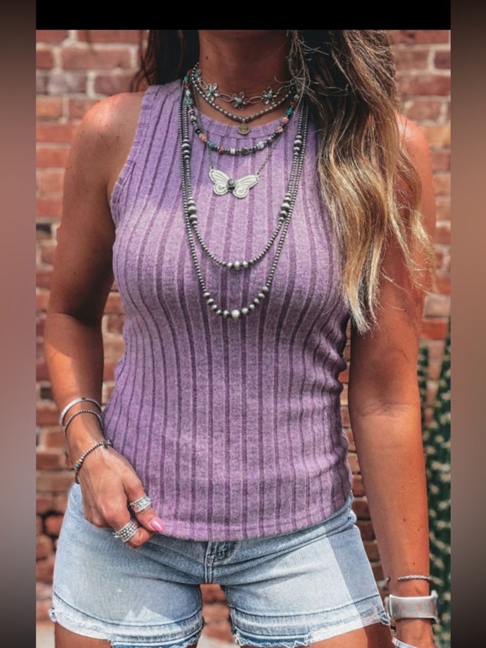 1215.  Purple ribbed mineral wash tank top - State Of Fashion